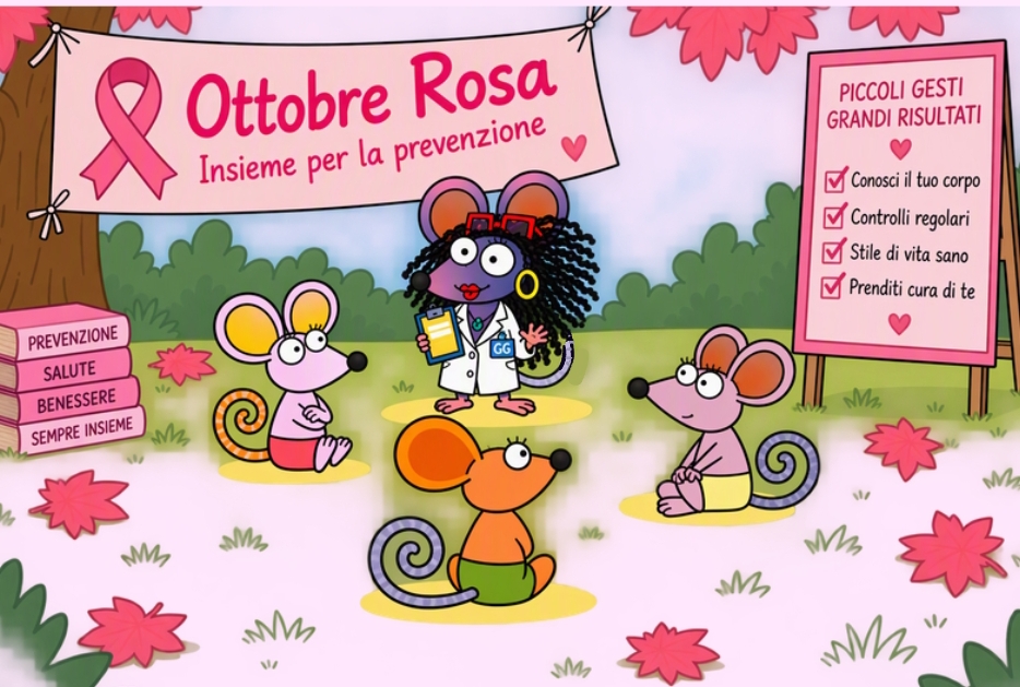 La dottoressa Topagnini con i topolini per l’Ottobre Rosa: insieme per la prevenzione